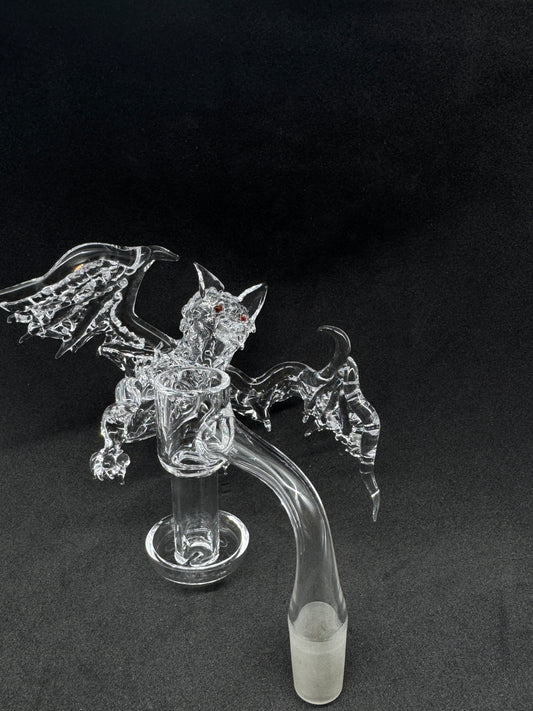 Hand-Sculpted Gothic Winged Bat Heady Terp Slurper Quartz Banger with Ruby Eyes - 90°