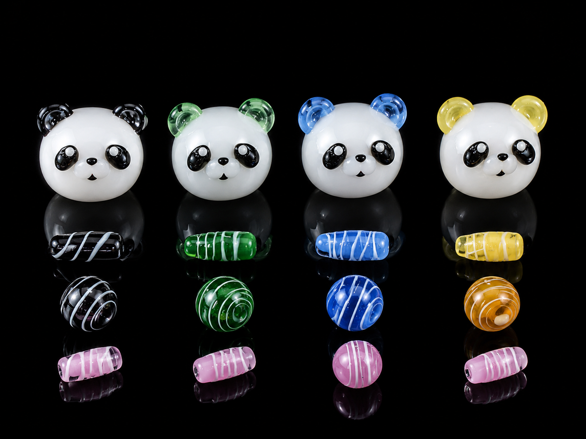 Griz Artisan Hand-Sculpted Panda Terp Slurper Marble & Pearl Set