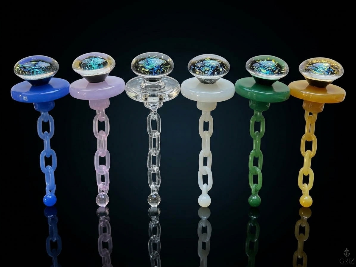 Griz Artisan Handblown Dichro Medallion Carb Cap with Glass Chain