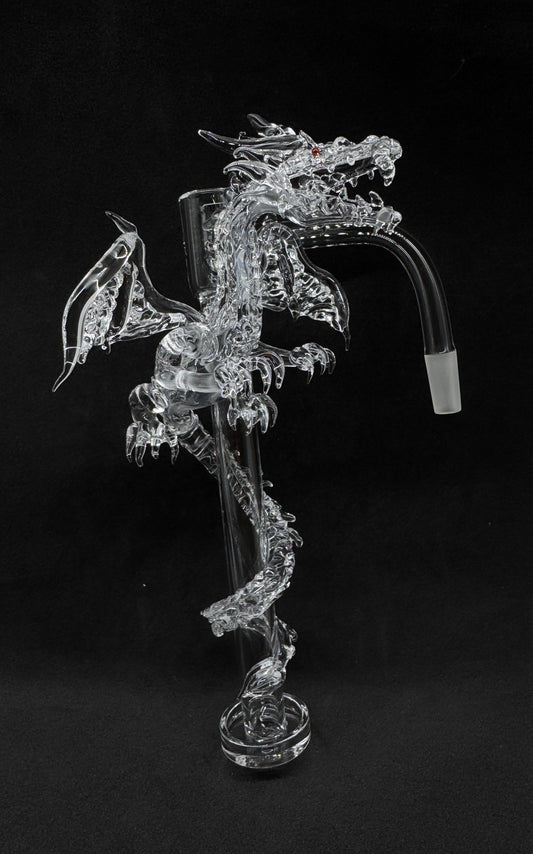 Hand-Sculpted Imperial Winged Dragon Heady Control Tower Quartz Banger with Ruby Eyes - 90°
