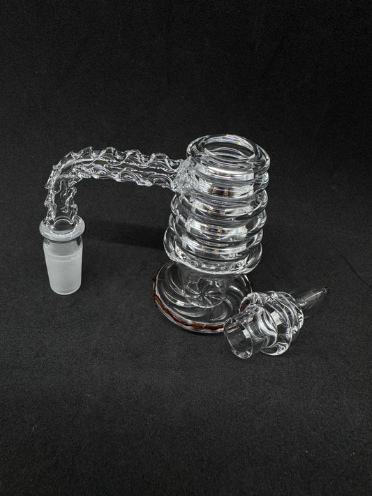 Hand-Sculpted Pagoda Tower Heady Quartz Banger Set with Matching Cap - 90°