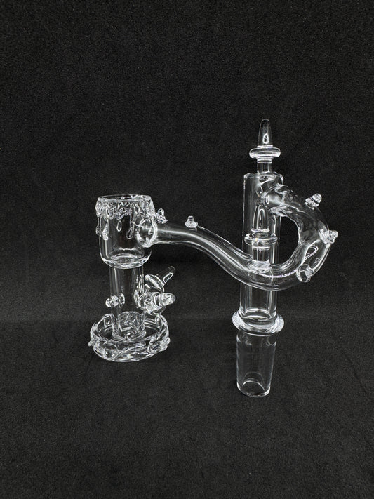 Hand-Sculpted Melting Drip Drop Down Recycler Quartz Banger - 90°