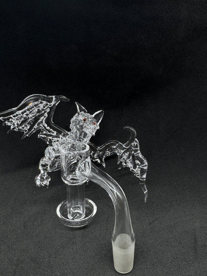 Hand-Sculpted Gothic Winged Bat Heady Terp Slurper Quartz Banger with Ruby Eyes - 90°