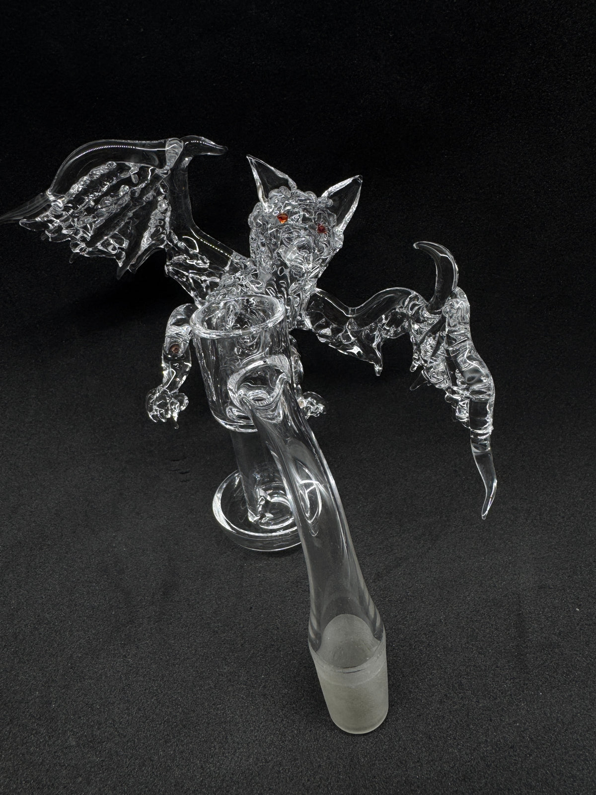 Hand-Sculpted Gothic Winged Bat Heady Terp Slurper Quartz Banger with Ruby Eyes - 90°