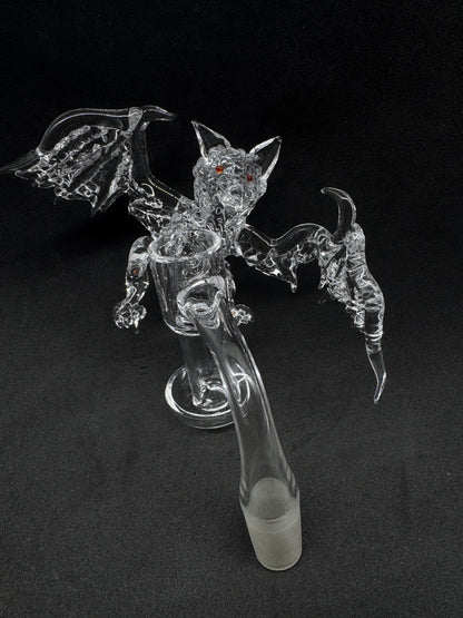 Hand-Sculpted Gothic Winged Bat Heady Terp Slurper Quartz Banger with Ruby Eyes - 90°