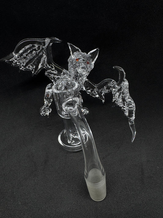 Hand-Sculpted Gothic Winged Bat Heady Terp Slurper Quartz Banger with Ruby Eyes - 90°