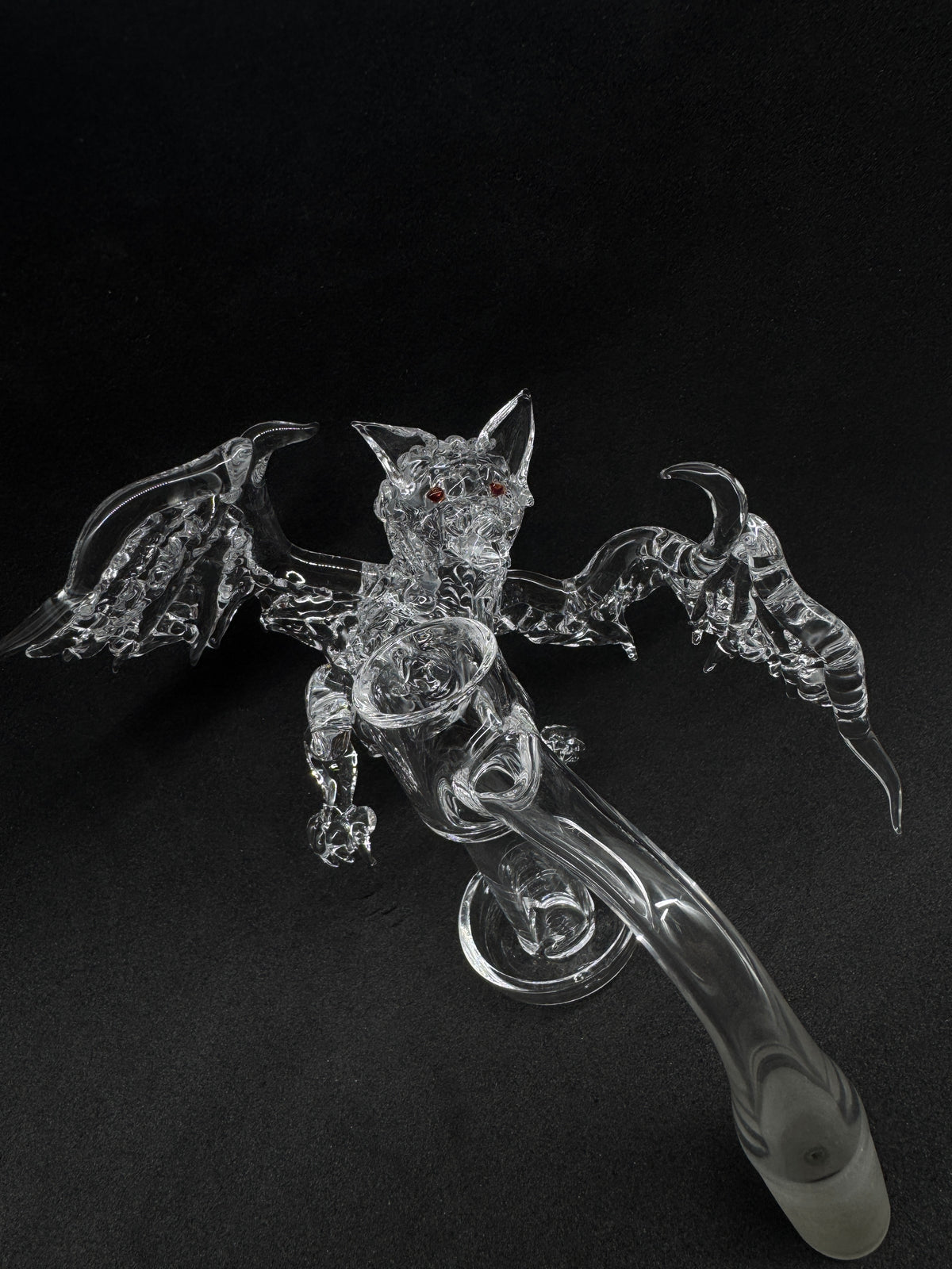 Hand-Sculpted Gothic Winged Bat Heady Terp Slurper Quartz Banger with Ruby Eyes - 90°