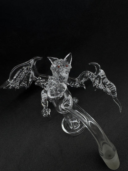 Hand-Sculpted Gothic Winged Bat Heady Terp Slurper Quartz Banger with Ruby Eyes - 90°