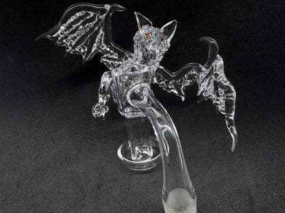 Hand-Sculpted Gothic Winged Bat Heady Terp Slurper Quartz Banger with Ruby Eyes - 90°