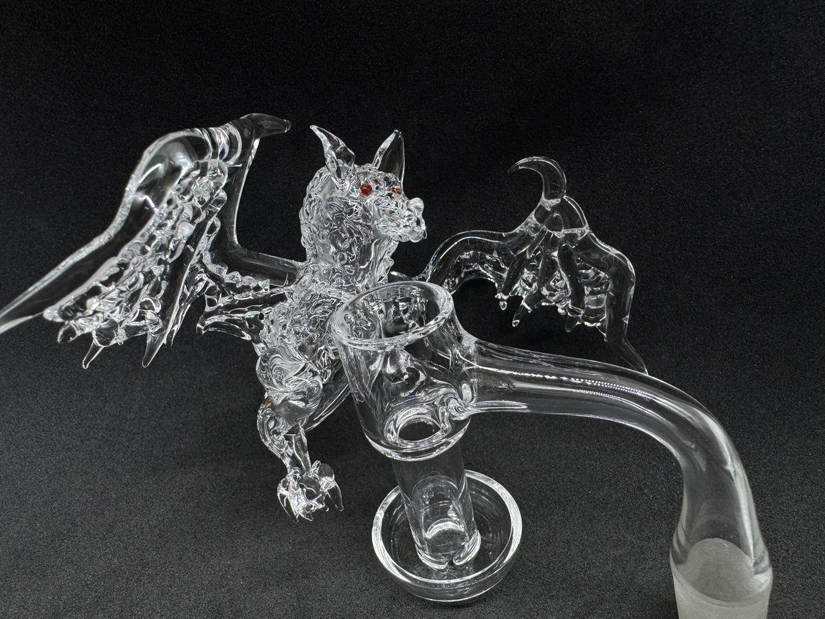 Hand-Sculpted Gothic Winged Bat Heady Terp Slurper Quartz Banger with Ruby Eyes - 90°