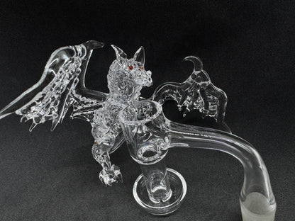 Hand-Sculpted Gothic Winged Bat Heady Terp Slurper Quartz Banger with Ruby Eyes - 90°