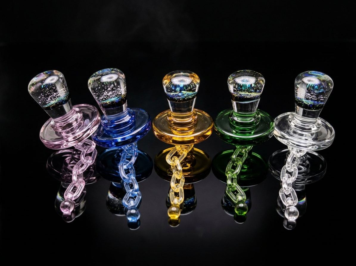 Griz Artisan Handblown Dichro Glass Pacifier Carb Cap with Dangling Chain