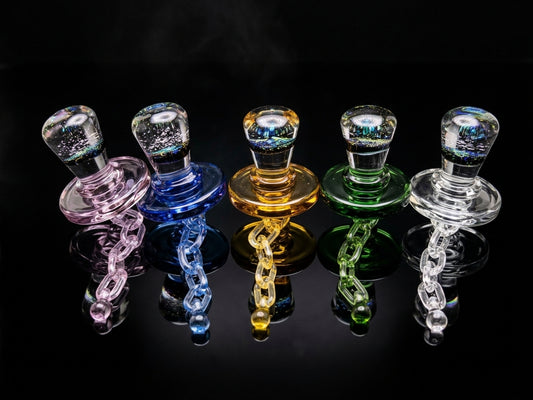 Griz Artisan Handblown Dichro Glass Pacifier Carb Cap with Dangling Chain