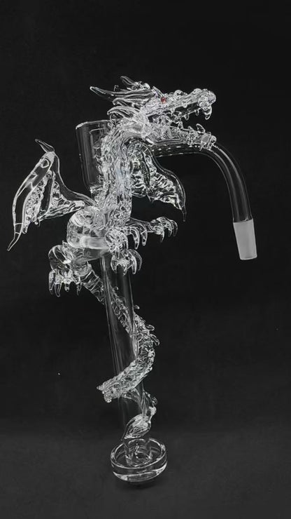 Hand-Sculpted Imperial Winged Dragon Heady Control Tower Quartz Banger with Ruby Eyes - 90°